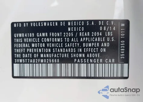 2015 Volkswagen Golf Gti 2.0T Autobahn 4-Door z USA, uszkodzony, nr VIN 3VW5T7AU2FM025668